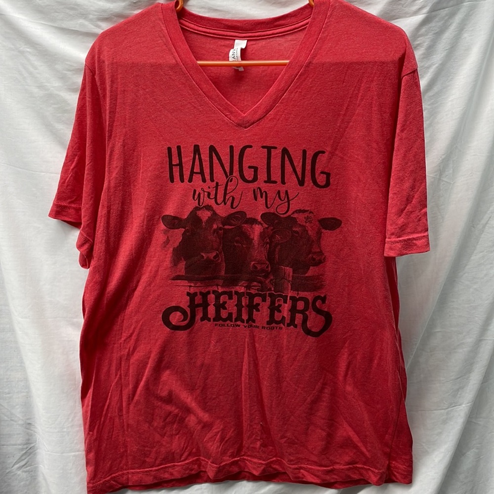 Bella-Canvas “hanging with my heifers follow your roots”tee xl.